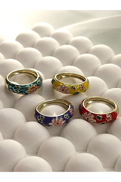 ELMORİA JEWELRY Çiçek ve Yaprak Figürlü Çelik Yüzük Renk Seçenekleriyle