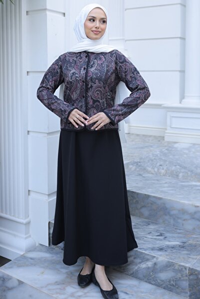 İmajButik Μαύρο σετ με έθνικ σχέδια, σακάκι και φούστα