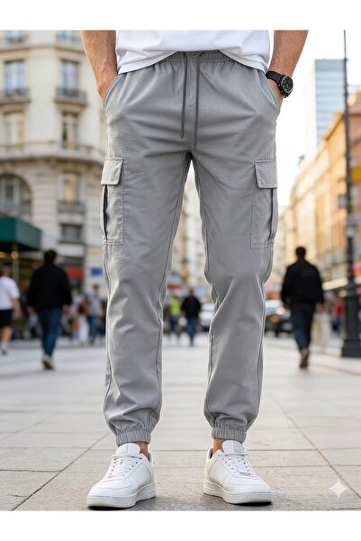 SERAZAT Παντελόνι Cargo με τσέπες, βαμβακερό Lycra, με ελαστικό τελείωμα στα ...