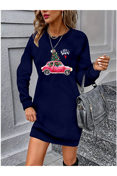 Wear Up Γυναικείο μακρυμάνικο φόρεμα με λαιμόκοψη με στάμπα βισκόζης με δύο κ...