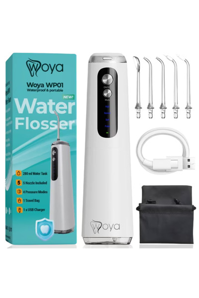 WOYA Irigator bucal pentru dus oral WP01, 4 moduri, 5 capete, IPX7, rezervor ...