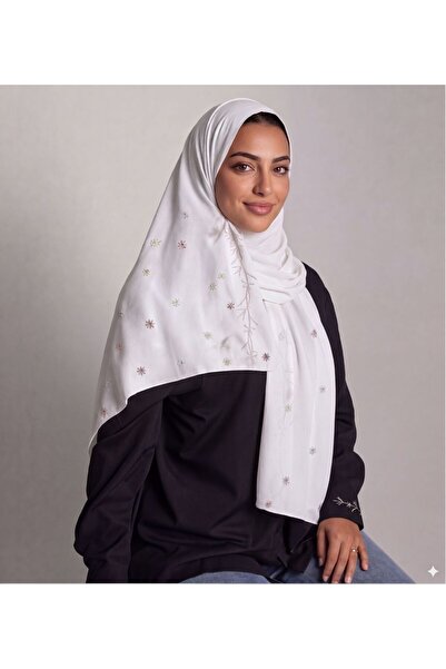 Veil Designer طرحة بوال بقماش ياباني تطريز .زهور ملونه ابيض المقاس : 60 * 190