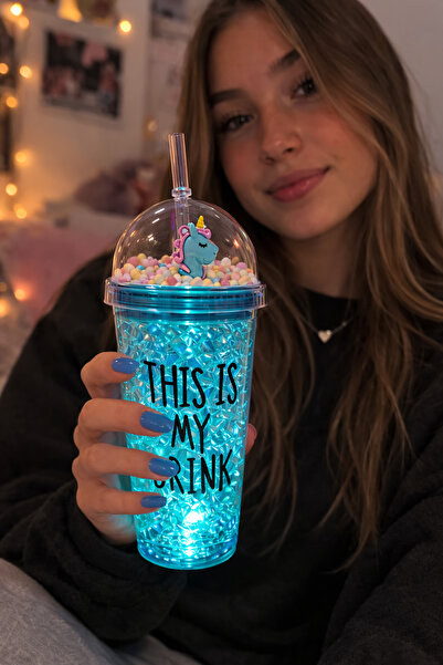 BiTon Toptan My Drink Temalı Led Işıklı Pipetli Suluk Buz Görünümlü 450 ML Çi...
