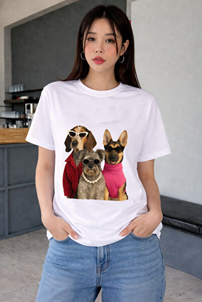dont quıt Tricou alb oversize pentru femei 3köpek