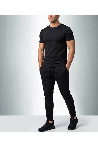QAST GİYİM SANATI Men's Sweatpants+T-Shirt Black Comfortable Fit