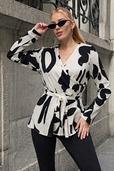 Wear Up Γυναικεία μακρυμάνικη μπλούζα διπλό πέτο με λαιμόκοψη και δεμένη στο ...