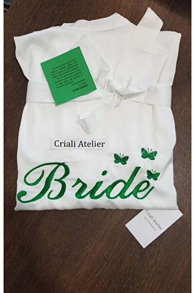 Criali Atelier Halat brodat cu text verde Bride+fluturi