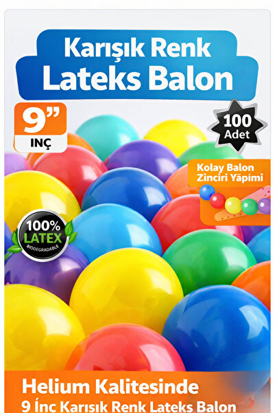KAR TANESİ 9 İnç Karışık Renk Lateks Balon 100 Adet | Balon Zinciri Aparatı D...