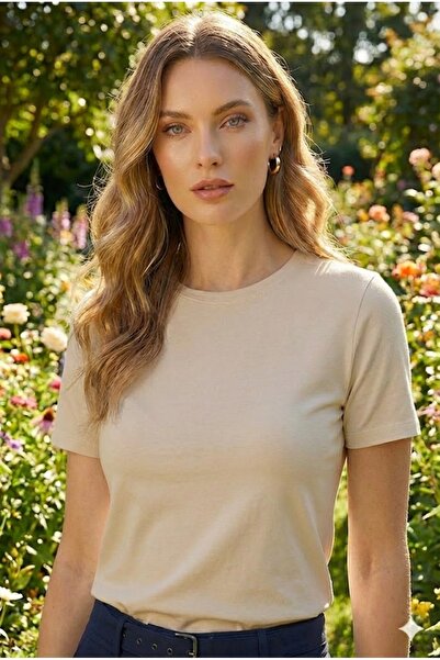 navesta 6'lı Kadın T-Shirt Basic Düz Bisiklet Yaka 6'lı Kadın Tişört Paketi