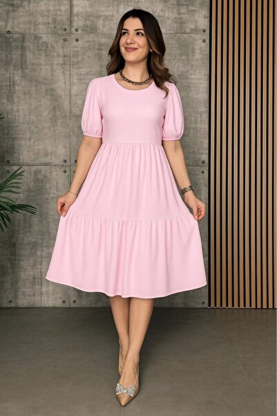 Wear Up Γυναικείο κοντομάνικο φόρεμα με ανοιχτό γιακά με πλέγμα μπαλόνι