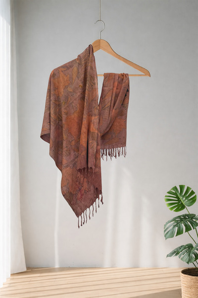 Defne&Apollon İpekçilik 100% Peace Silk Handwoven Ecoprint - Natural Print Sh...