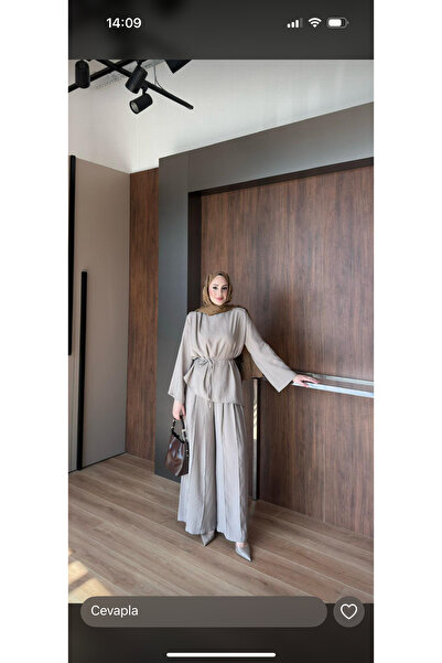 MODA S&S BZLİNE Design Wide-Leg Pants Modal Suit with Drawstring Belt