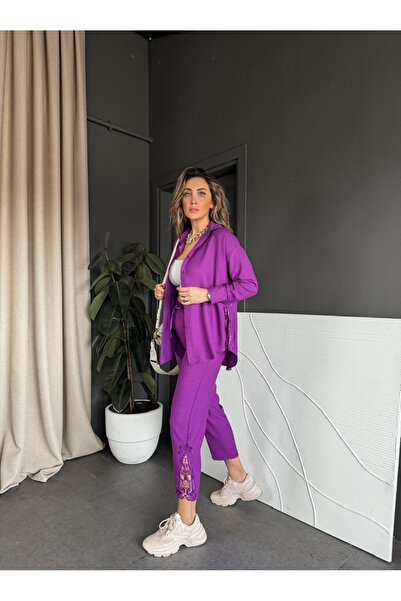 Zerrincan Giyim Purple Lace Shirt and Pants Set