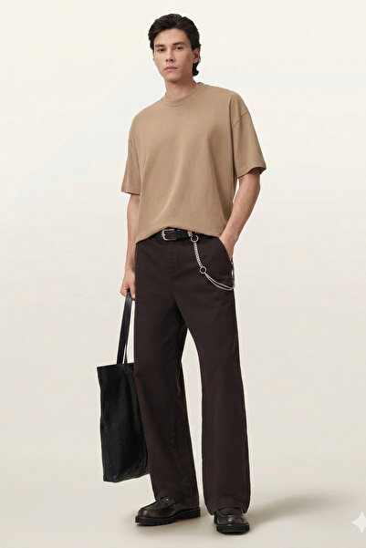 MAXIMILLIAN Overz Men's Oversize Basic Plain Beige T-Shirt 100% Cotton Comfor...