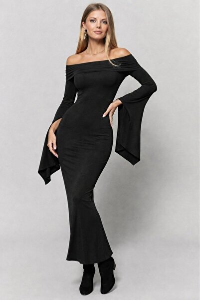 Wear Up Γυναικείο φόρεμα μακρύ εισαγόμενο κρεπ με λεπτομέρεια με μακρύ μανίκι...