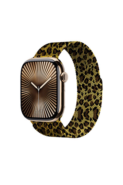 SilverCars Watch 44mm Uyumlu Leopar Desenli Metal Kordon Şık Trend Kadın Saat...