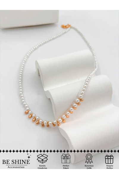 Be shine accessories قلادة من الفولاذ مع اللؤلؤ