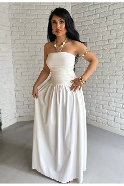 moneta boutique Γυναικείο μακρύ φόρεμα χωρίς τιράντες με ντραπέ