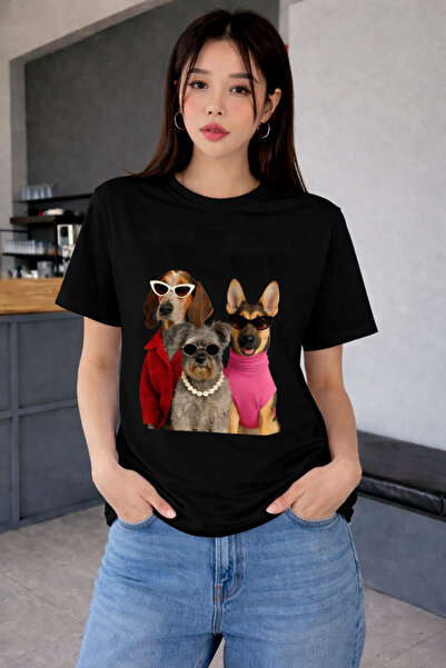 DEEPSENCE Tricou negru oversize pentru femei 3köpek