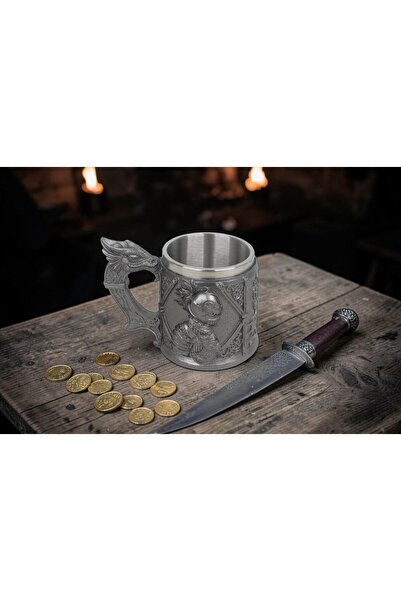 e-life shop 3D Şövalye & Dragon Tasarımlı Kupa Paslanmaz Çelik İç Hazneli Kul...