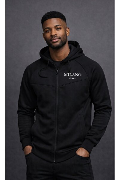 NOFLEN Μαύρο μπουφάν κατάδυσης Milano με στάμπα και φερμουάρ