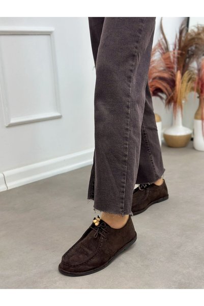 ERVANIN BUTİĞİ Brown Suede (Rody) Bead Detail Women's Casual Shoes