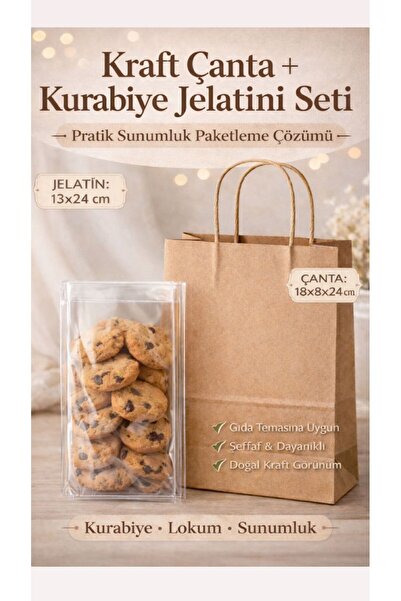figanlar ambalaj Kraft Çanta + Bantsız Kurabiye Jelatini Seti 18x8x24 cm & 13...