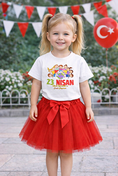 ues Σετ με θέμα τις 23 Απριλίου για κορίτσια: Λευκό κοντομάνικο μπλουζάκι και...