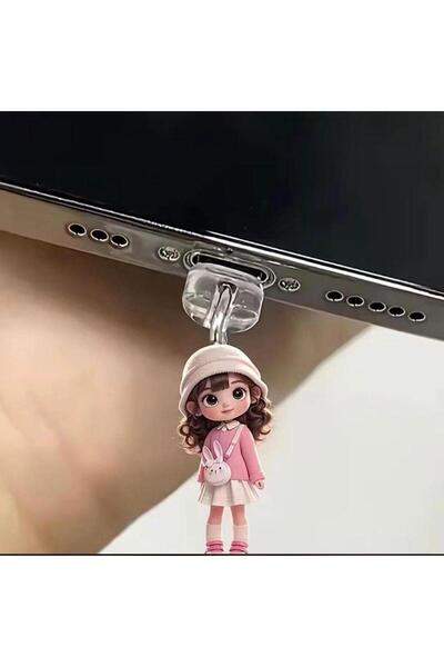 Mi7a Çantalı Kız Figürlü Telefon Charmı (Type-C Uyumlu Şarj Soketi Tıpası)