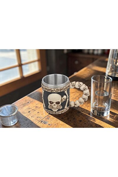 e-life shop 3D Gotik Kurukafa İskelet Tasarımlı Kupa Paslanmaz Çelik İç Hazne...