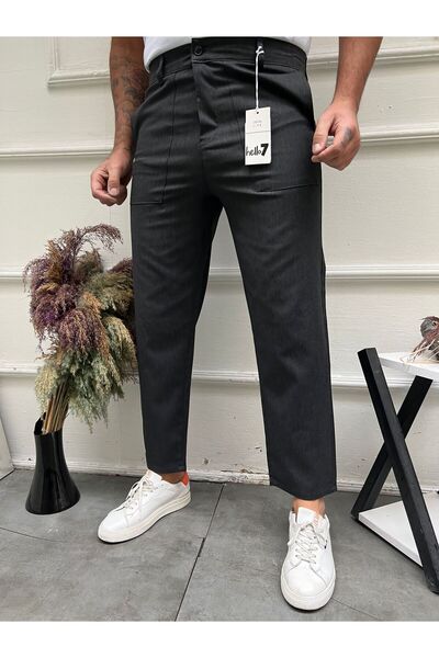 MODAMESTO Men's Anthracite Wide Cut Comfortable Trousers with Pockets