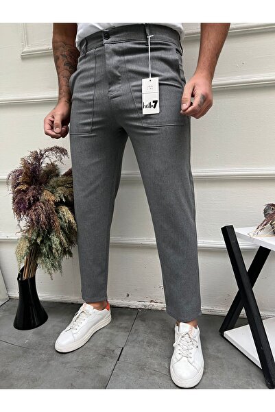 MODAMESTO Men's Smoked Wide Cut Comfortable Pocketed Trousers