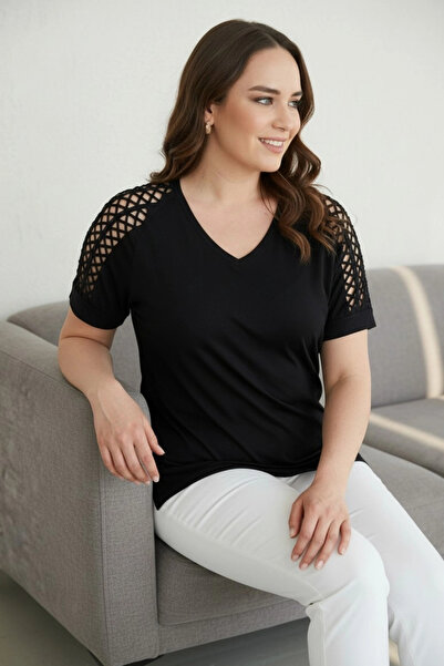 aytemas Shoulder Laser Cut Stone Detailed Blouse