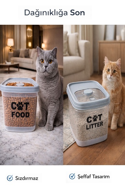 DEEMBRO Sürgülü Kedi maması saklama kabı ve kedi kumu saklama kabı seti vakum...