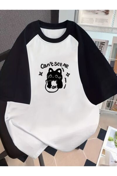 Massgai Μπλουζάκι Unisex Σχεδιασμός Black Cat Meow με στάμπα, χτενισμένο βαμβ...