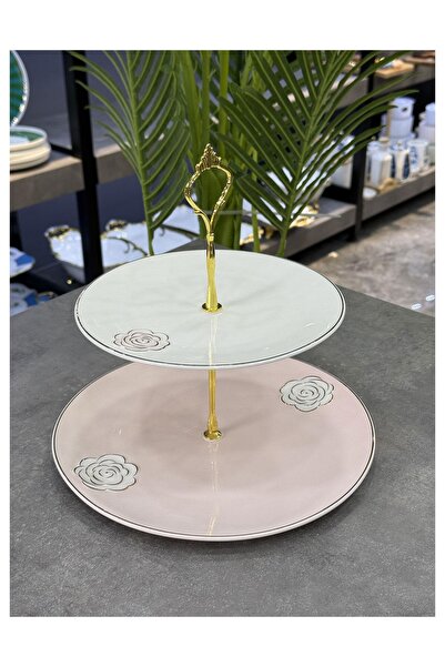 Doğudeko Luxury Porcelain Rozsa 2 Layer Serving Pink