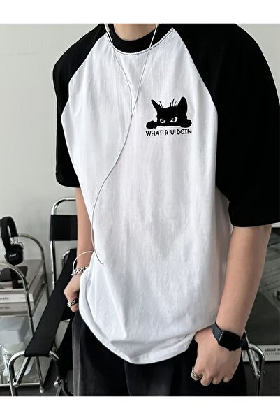 Massgai Μπλουζάκι Unisex Σχεδιασμός Black Cat Meow με στάμπα, χτενισμένο βαμβ...