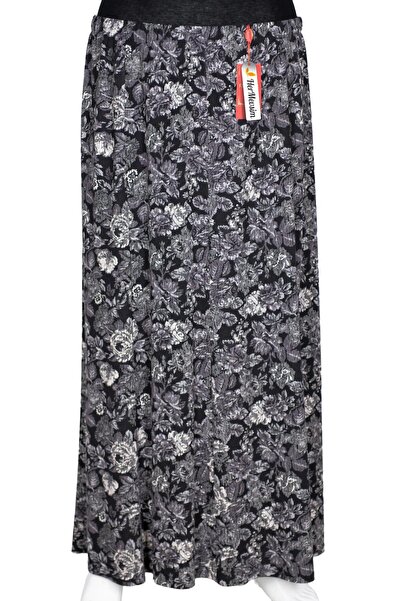 HESNA Women's Ecem Battal Size 8 Piece Elastic Black Skirt D52