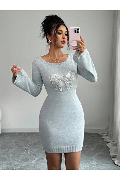 Iuliashop Rochie scurtă tricotată gri Rahela - L