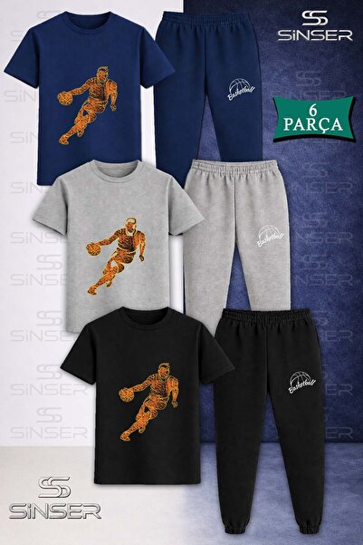 SS SİNSER Children's Basketball Player Flame 3-Piece T-Shirt Tracksuit Set