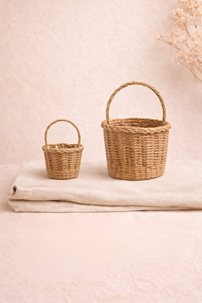 Handmade Natürel Minyatür 2'li Hasır Sepet