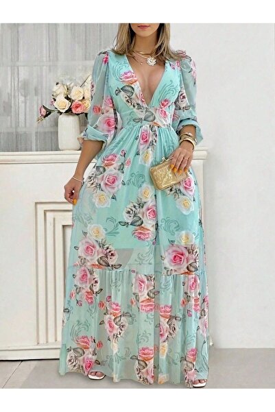 Iuliashop Rochie lungă florală Andreea Bleu - S