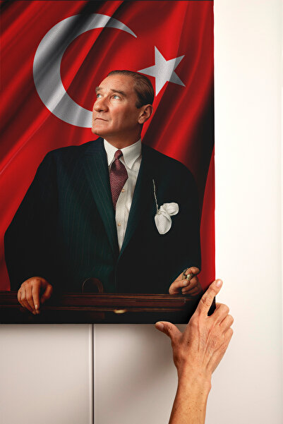 KECİBOMS Kaliteli Türk Bayraklı Mustafa Kemal Atatürk Tablosu