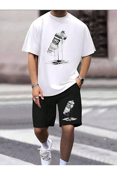Joetsu Unisex women's/men's white custom printed shorts t-shirt set