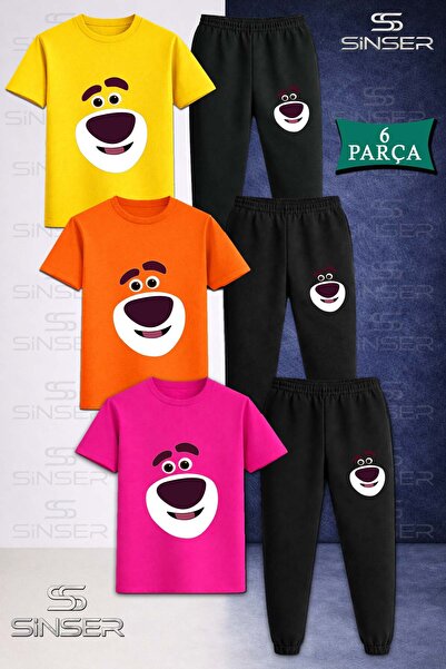 SS SİNSER Children's Bear Smiling Face 3-Piece T-Shirt Tracksuit Set