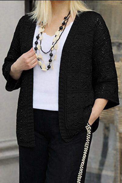 MADAM LİONESS Women's Ecru Openwork Knitwear Cardigan Seasonal Comfortable Fi...