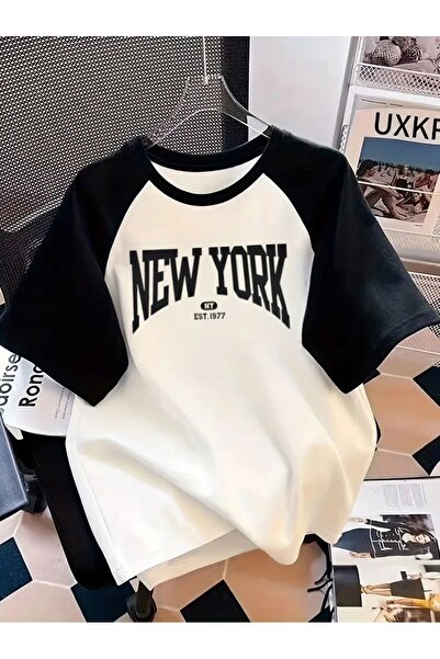 Massgai Unisex Σχέδιο Νέα Υόρκη με στάμπα, Oversize, Χτενισμένο βαμβακερό μπλ...