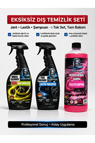 CARMORX Eksiksiz Dış Temizlik Seti + Jant + Lastik Parlatıcı + Cilalı Şampuan...