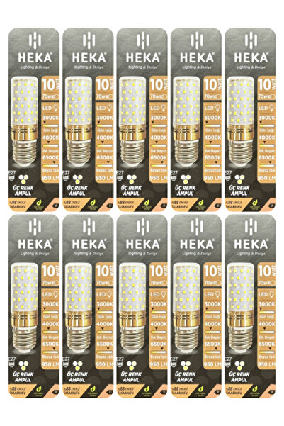 Heka (10 Adet) 10W (70W) Sarı-Günışığı-Beyaz E27 Duylu Üç Renkli Led Mısır Ampul
