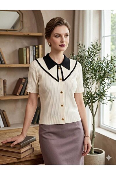 ASEZ BUTİK ZERAFETİN ADRESİ ASEZ BUTİK Γυναικεία μπλούζα πλεκτό σε εκρού χρώμ...